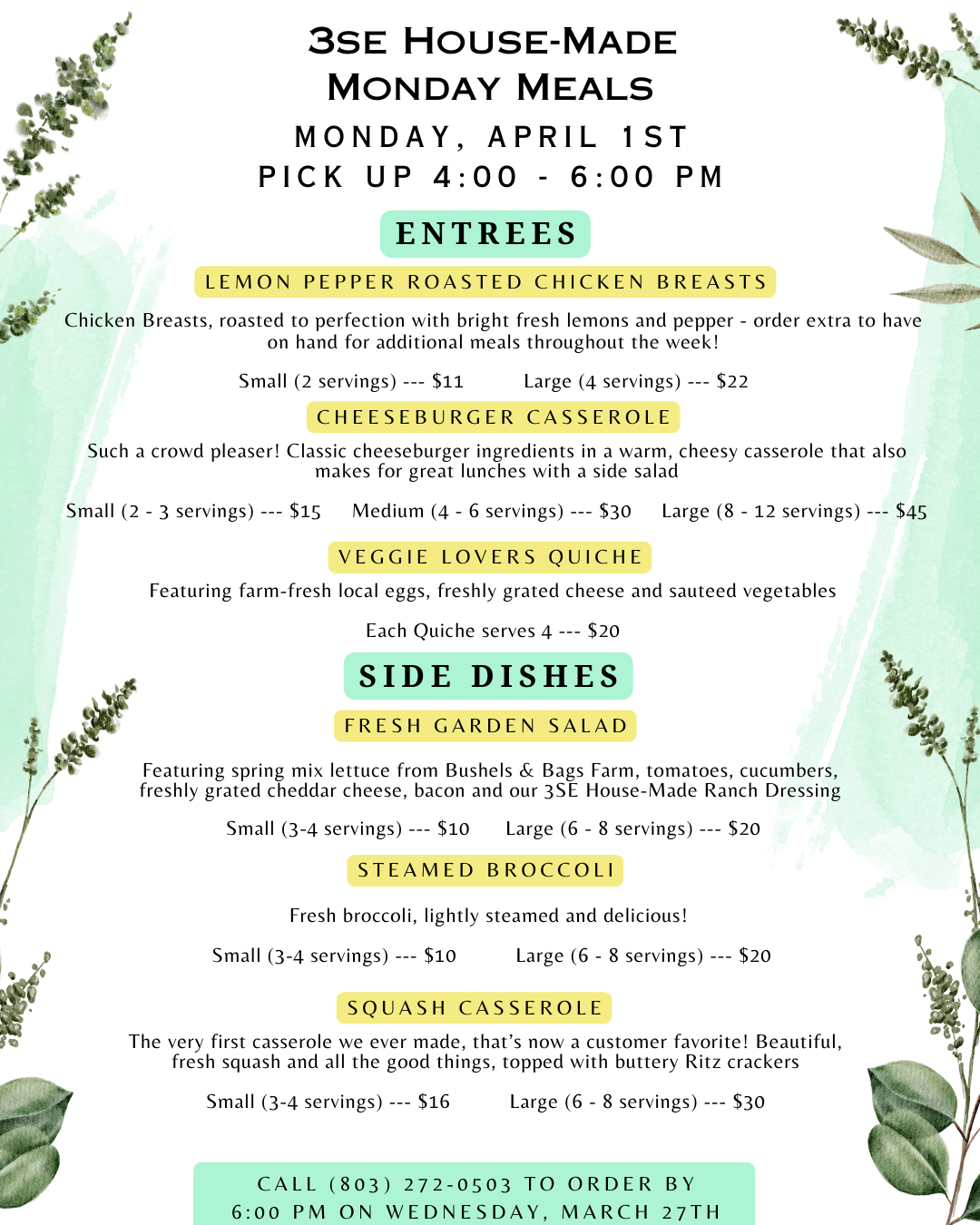 Monday Meals April 1 2024